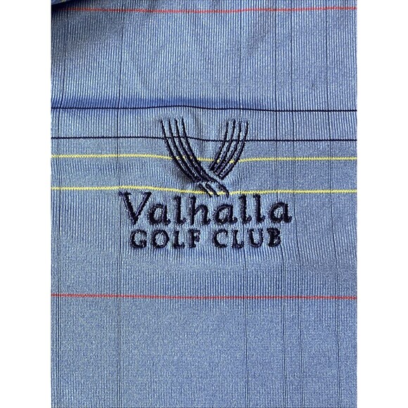 Under Armour Polo Shirt Mens Large Blue Striped Short Sleeve Valhalla Golf Club - Picture 2 of 3
